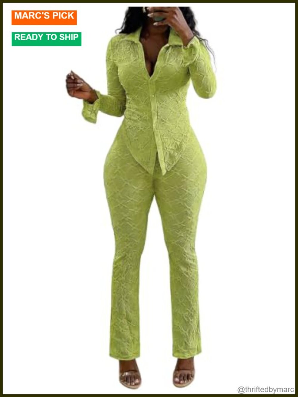 Womens 2 Piece Dressy Set Sheer Textured Button Shirt Bootcut Pants Outfit